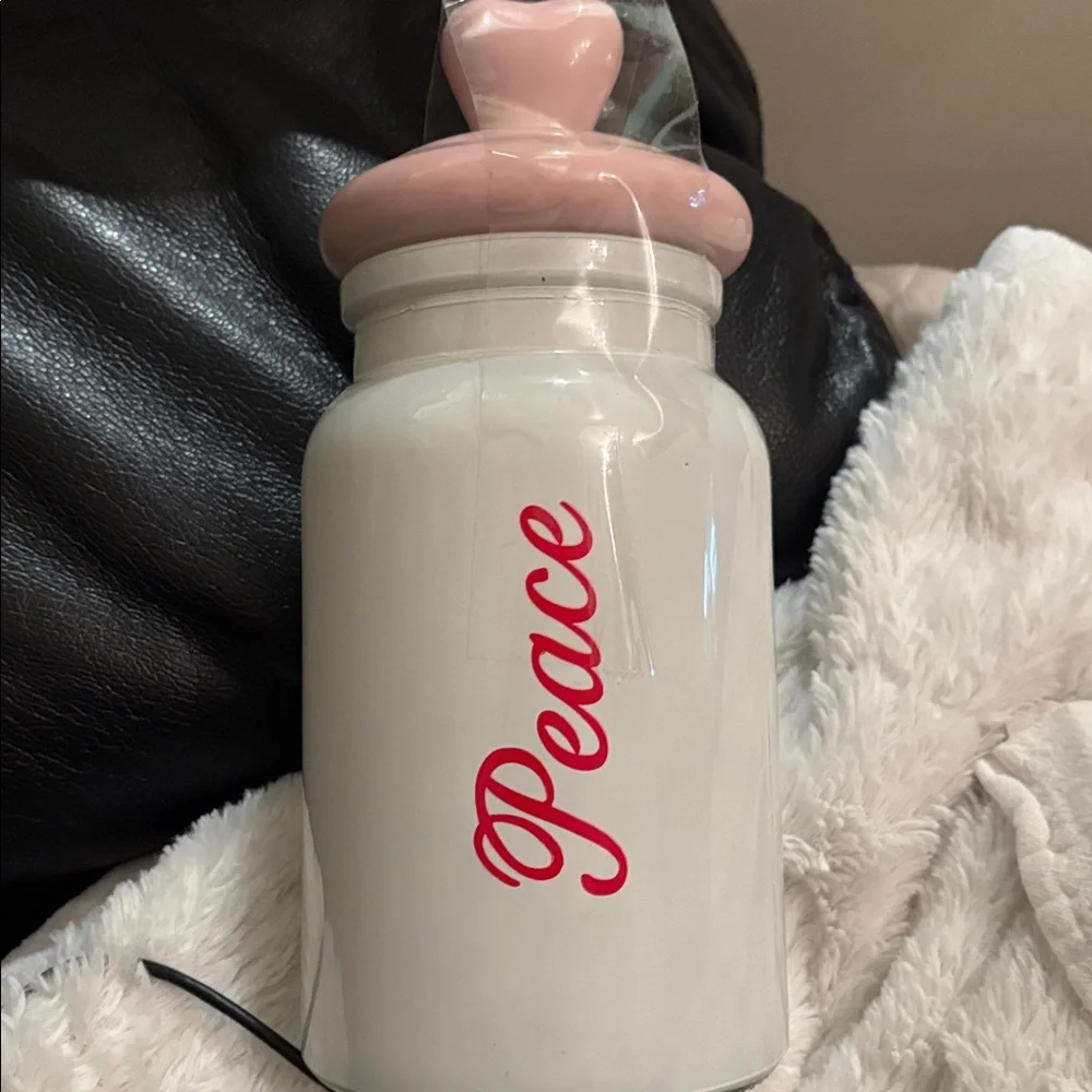 White Ceramic Jar with Pink Heart Lid